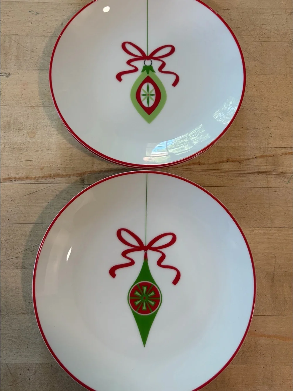 Crate & Barrel Holiday Christmas Ornament 8” Salad Dessert Plates Set of 8